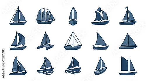 Obraz na płótnie Industrial of Various Classic Sailboat Designs in Monochromatic Blue Gray Tones