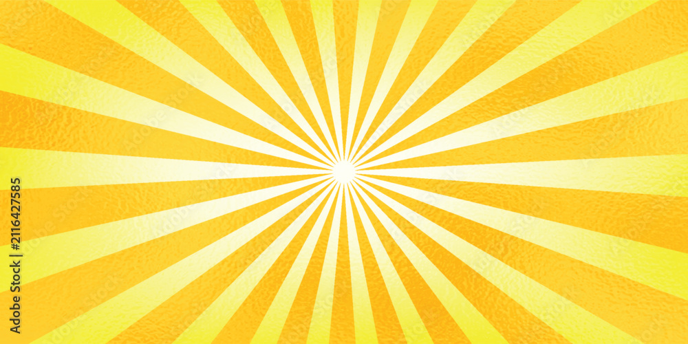 Obraz premium Sunshine vector background. Abstract yellow sunburst wallpaper for template banner,ad,social media.