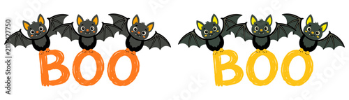 Quadro su tela Cute cartoon bats spelling boo in halloween style with orange and yellow letters