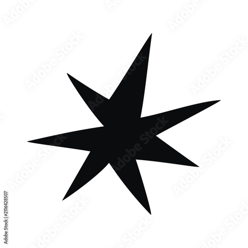 Vector illustration of black asymmetric sparkle star shape silhouette, retro burst design isolated on white background
