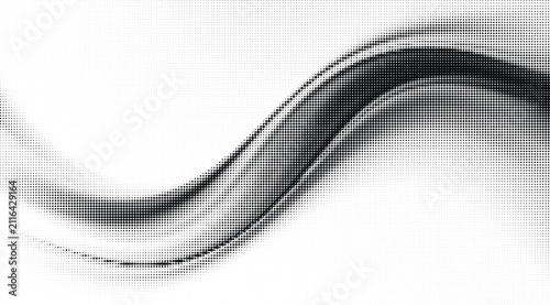 Abstract halftone wavy lines background transparent graphic element in black and white colors, smooth flowing gradient dots texture for design projects.
