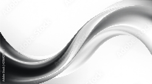 Abstract halftone wavy lines background transparent graphic element in black and white colors, smooth flowing gradient dots texture for design projects.