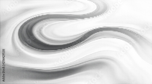 Abstract halftone wave pattern background featuring flowing black dot texture on transparent grid overlay for modern graphic design layouts and digital art projects.