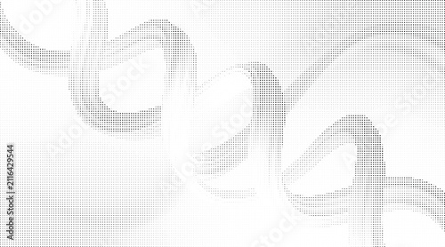 Abstract halftone swirl pattern design featuring curved black dot elements on transparent grid background for creative artistic media and digital layout projects.