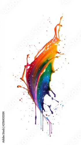 Rainbow Paint Splatter on White Background Close Up Abstract Art Colorful Liquid Motion Studio Shot