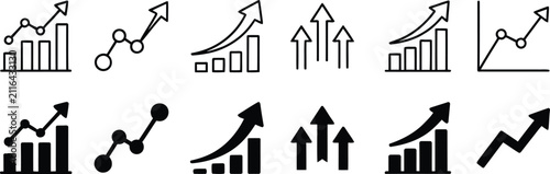 Growth and Analytics Icon Set, Vector Collection of Rising Charts, Financial Trend and Business Success Symbols for Corporate Design.