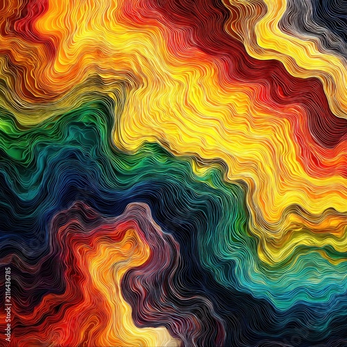 Abstract Color Waves Art, Fluid Motion, Vivid Rainbow Palette, Modern Design, Dynamic Texture, Artistic Rendering