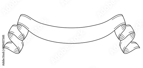 Engraving delicate scroll ribbon. Decorative paper swirl banner.