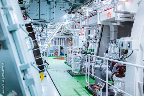 фотографія Electric Motors and Auxiliary Machinery in Engine Room of Crude Oil Tanker