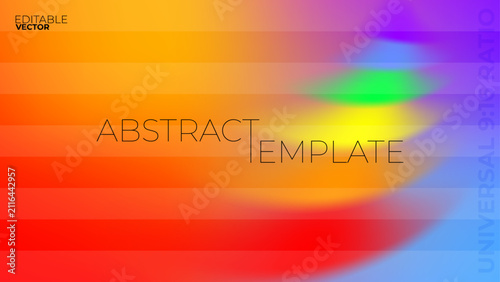 Editable vector 16:9 abstract background with warm orange red gradient mesh wave, rainbow glow, and horizontal stripe texture for banner template or presentation cover