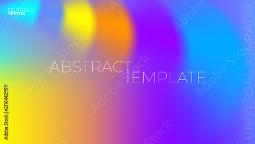 Editable vector 16:9 abstract background with electric purple blue gradient mesh, yellow aura light blur, and colorful glow arc for presentation cover or web banner backdrop
