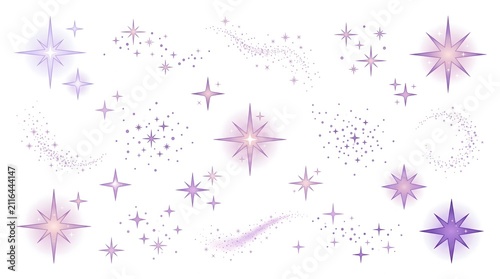 Magical purple sparkles vector set sparkling stars glowing light effects glitter stardust trail isolated on white background