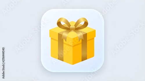 Yellow gift with golden ribbon icon sign or symbol mamewmy.