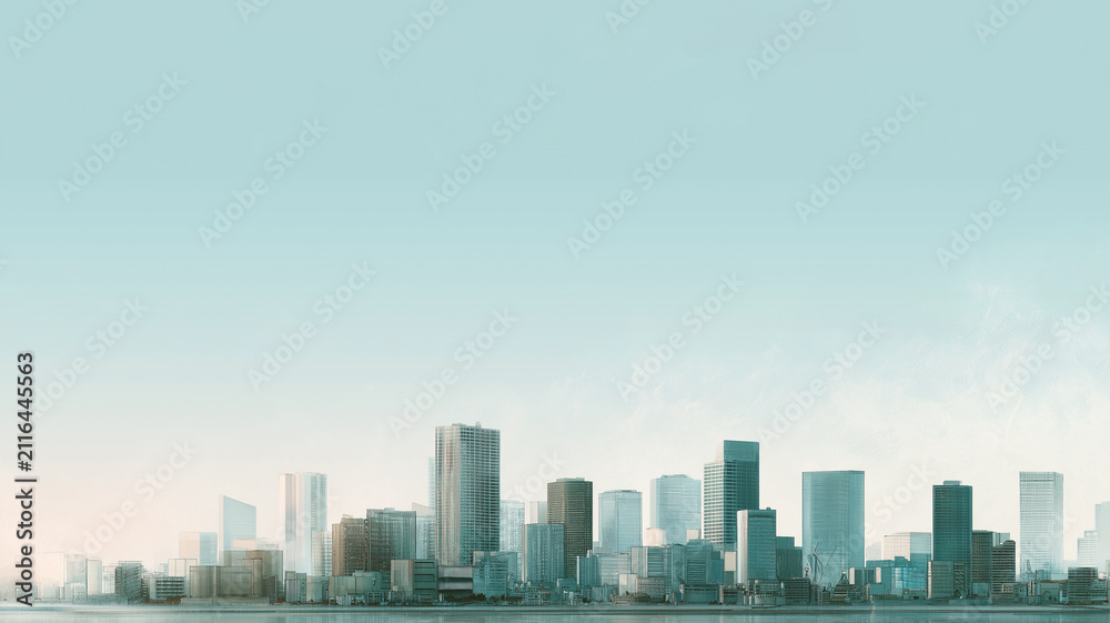 Fototapeta premium 空を大きく取った構図が印象的な都市のパノラマ風景