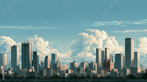空を大きく取った構図が印象的な都市のパノラマ風景