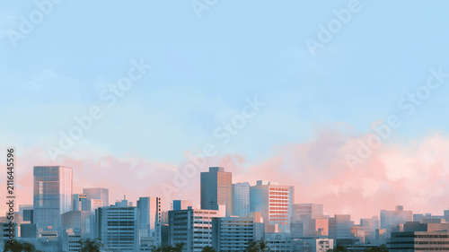 空を大きく取った構図が印象的な都市のパノラマ風景