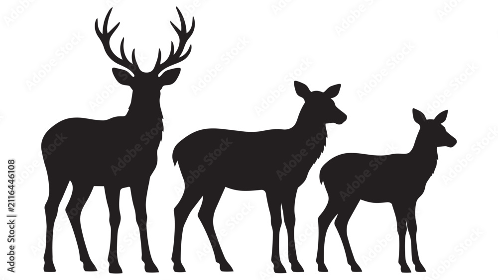 Obraz premium Silhouette of deer family standing together in nature