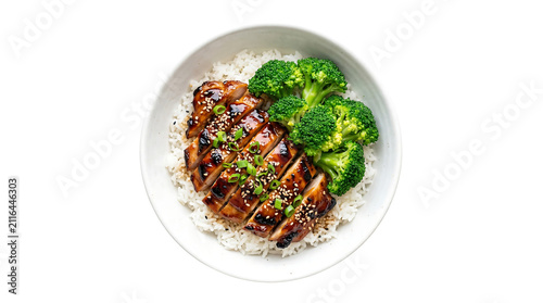 Delicious teriyaki chicken with rice and on transparent background