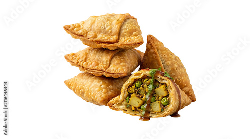 Crispy golden samosas a delicious Indian on transparent background