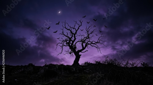 Obraz na płótnie Haunted tree silhouette night sky