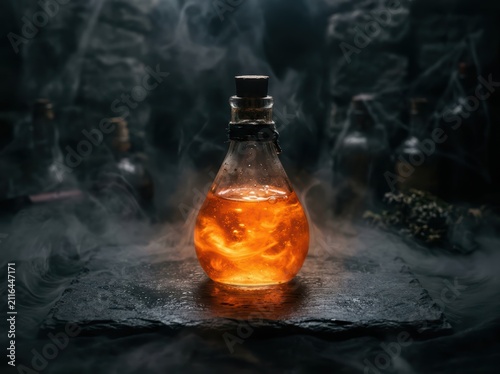 Obraz na płótnie Flask with swirling orange potion