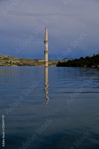 submerged minaret, city left underwater, Nizip Erenköy
