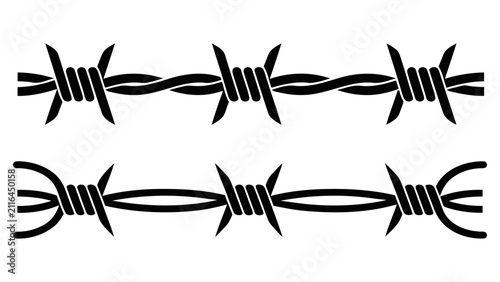 Fotografie Black silhouette barbed wire set for boundary and security concept design on fla