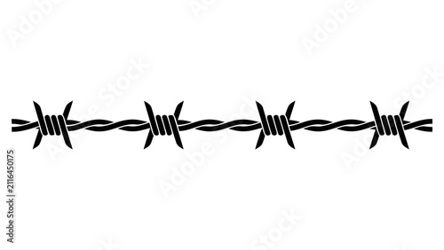 Bild auf Leinwand Black silhouette of a sharp barbed wire fence line isolated on a simple flat des