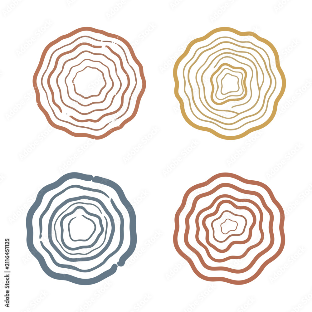 Obraz premium Set of abstract hand drawn tree ring circles and organic wavy line shapes Vector