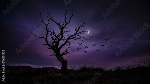 Haunted tree silhouette night sky