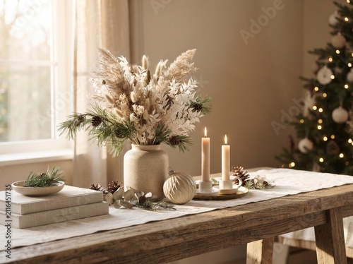 Dried Flower Arrangement In Ceramic Vase Warm Indoor Lighting