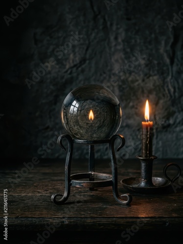 Crystal ball reflecting candle f