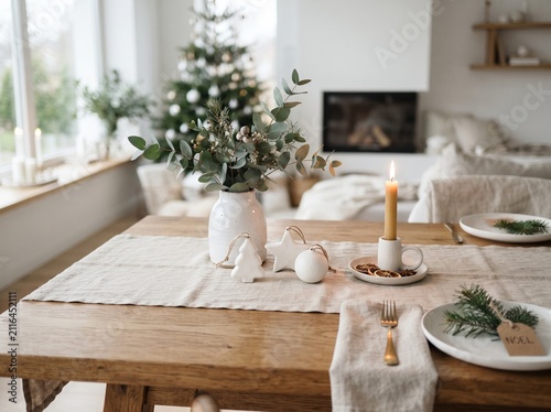 Festive Table Setting With Eucalyptus And Candle Scenic Photo