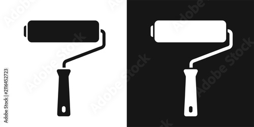 фотографія Paint Roller Icon Set: A pair of graphic icons showcasing paint rollers, one in black on white and the other in white on black, representing versatility and design elements