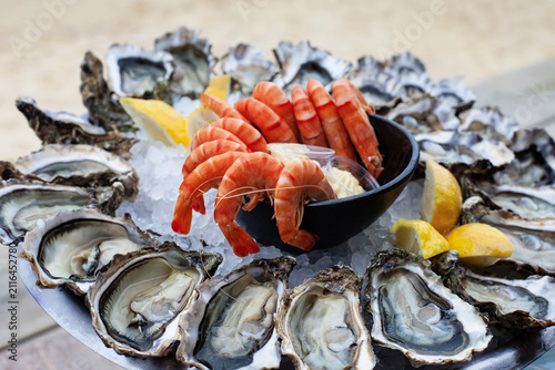 Seafood, crushed ice, and mayonnaise