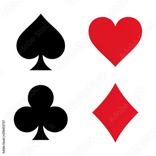 Set of four playing card symbols spade heart club diamond isolated on clear background