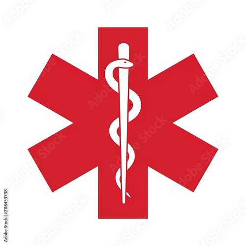 Medical emergency symbol featuring caduceus inside star of life design isolated graphic