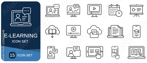 Принти на полотні E learning Icon Set Line Style Illustrations Of Digital Education Concepts