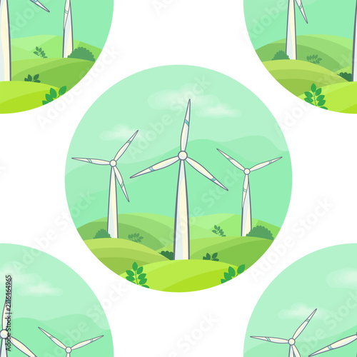 Modern wind turbine vector illustration. Renewable clean energy generator. Green technology and sustainable ecology vector illustration