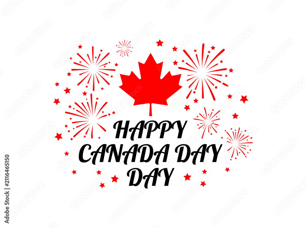 Fototapeta premium Happy Canada Day Vector Illustration with Maple Leaf and Fireworks