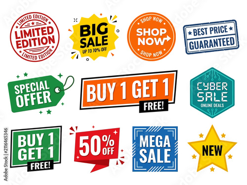 Sale Promotion Badges and Discount Stickers Flat Vector Set