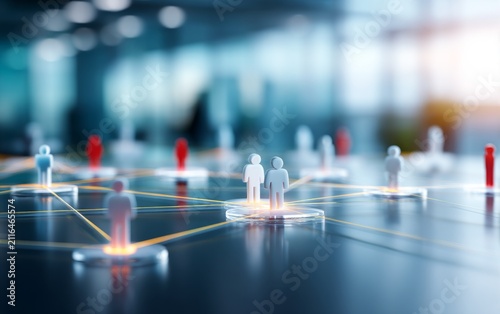 Conceptual digital network connection with human figure icons on surface