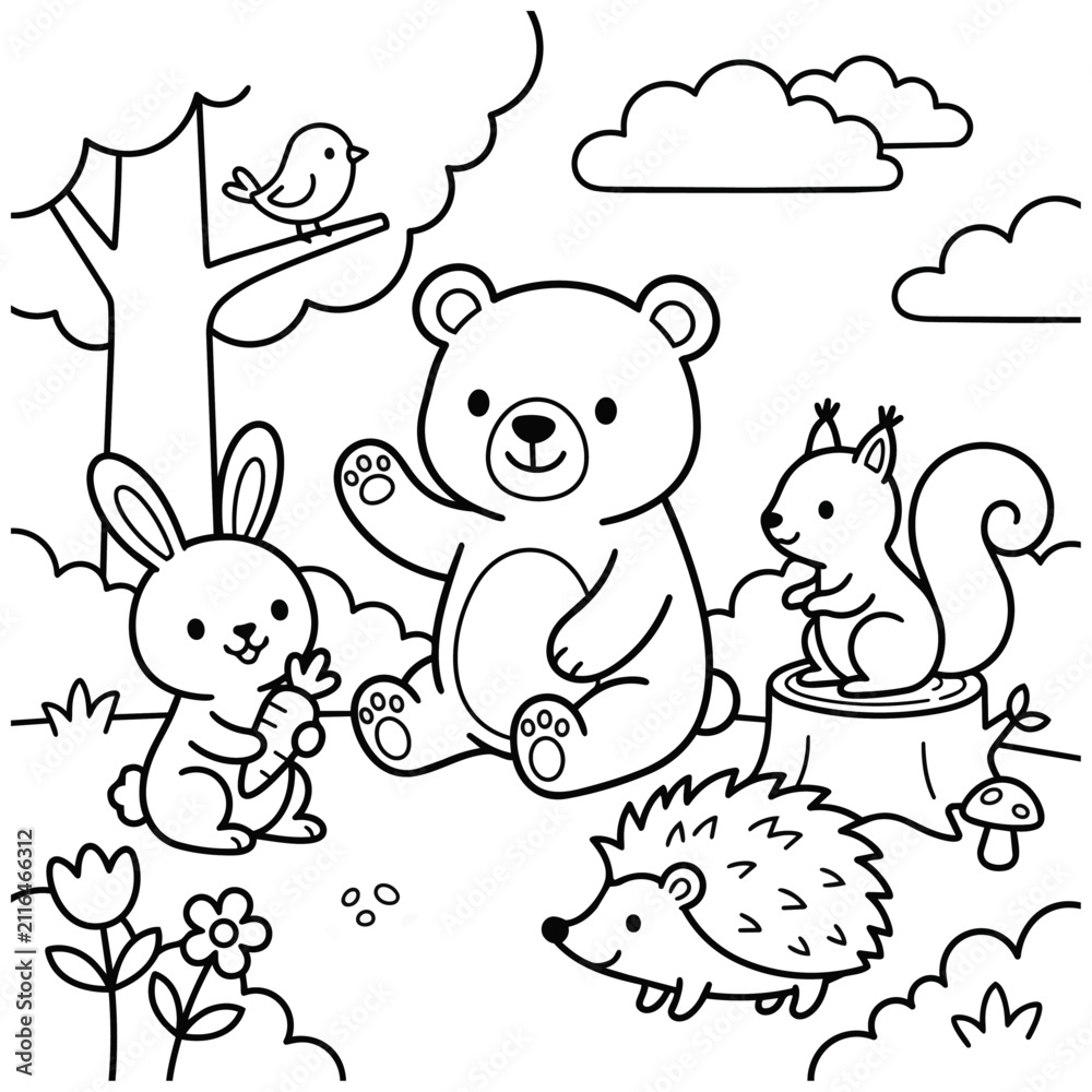 Fototapeta premium Charming Woodland Animals Illustration Perfect for Kids Coloring