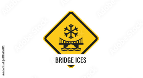 Bridge Ices Warning Sign - Winter Travel Safety Icon