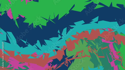 Foto Multicolor abstract geometric composition with sharp triangular fragments in deep blue green and magenta for bold modern wallpaper print design