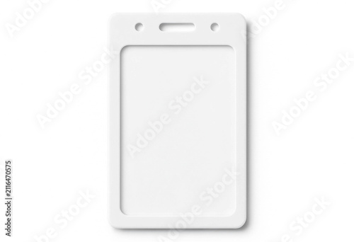 Empty white vertical id badge holder protector sleeve isolated on white background