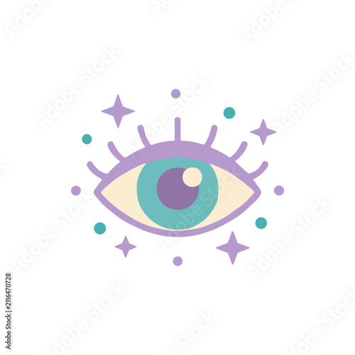 Mystical Eye Symbol with Stars and Dots, Boho Style, Spiritual Icon, Intuition, Magic