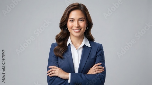 Business and career headshot of a confident Filipino businesswoman wearing a dark suit.