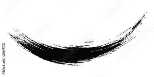 Bild auf Leinwand A bold, abstract black brush stroke forming a partial circle, reminiscent of a Zen Enso symbol, on a white background