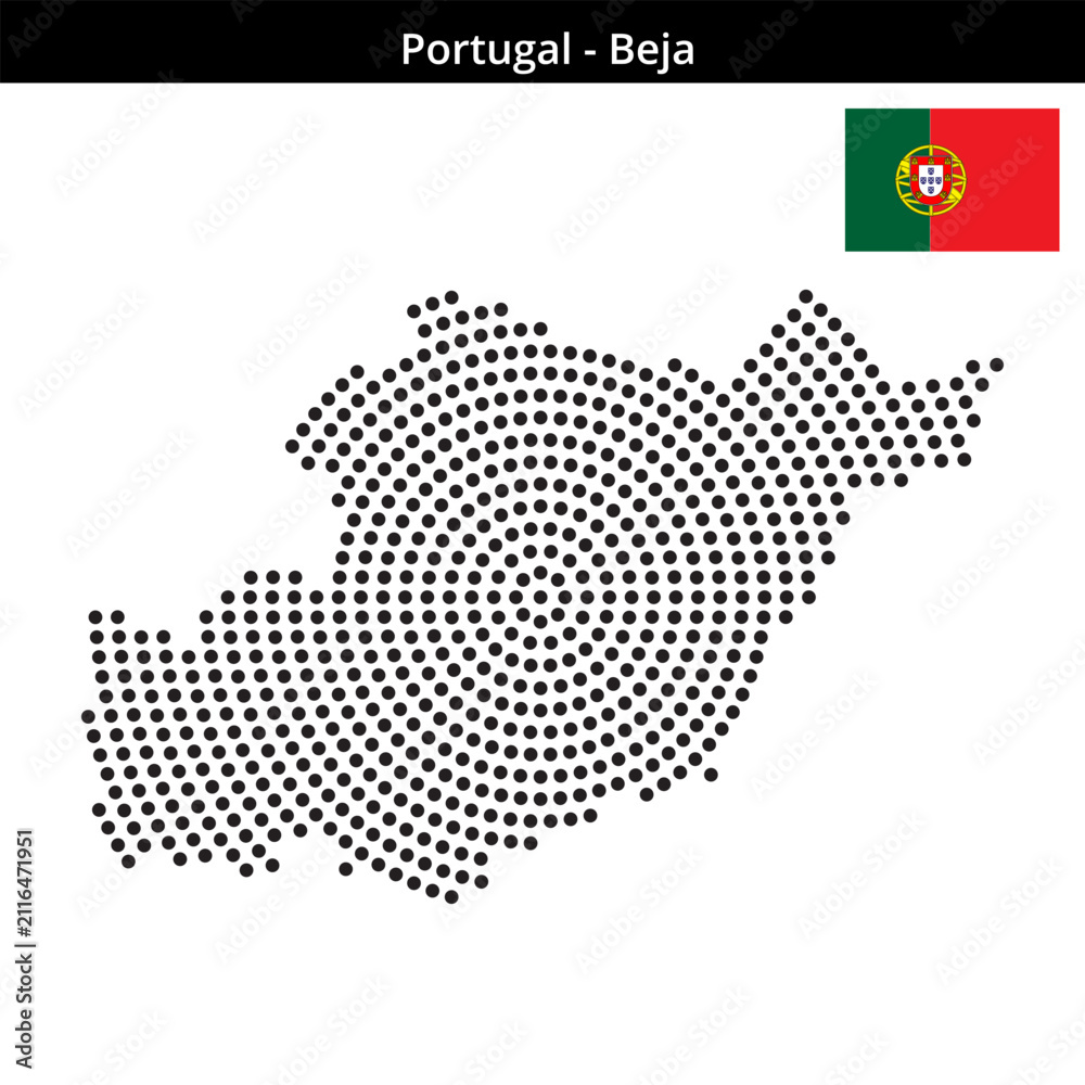 Obraz premium Map of Portugal region Beja in concentric medium dots